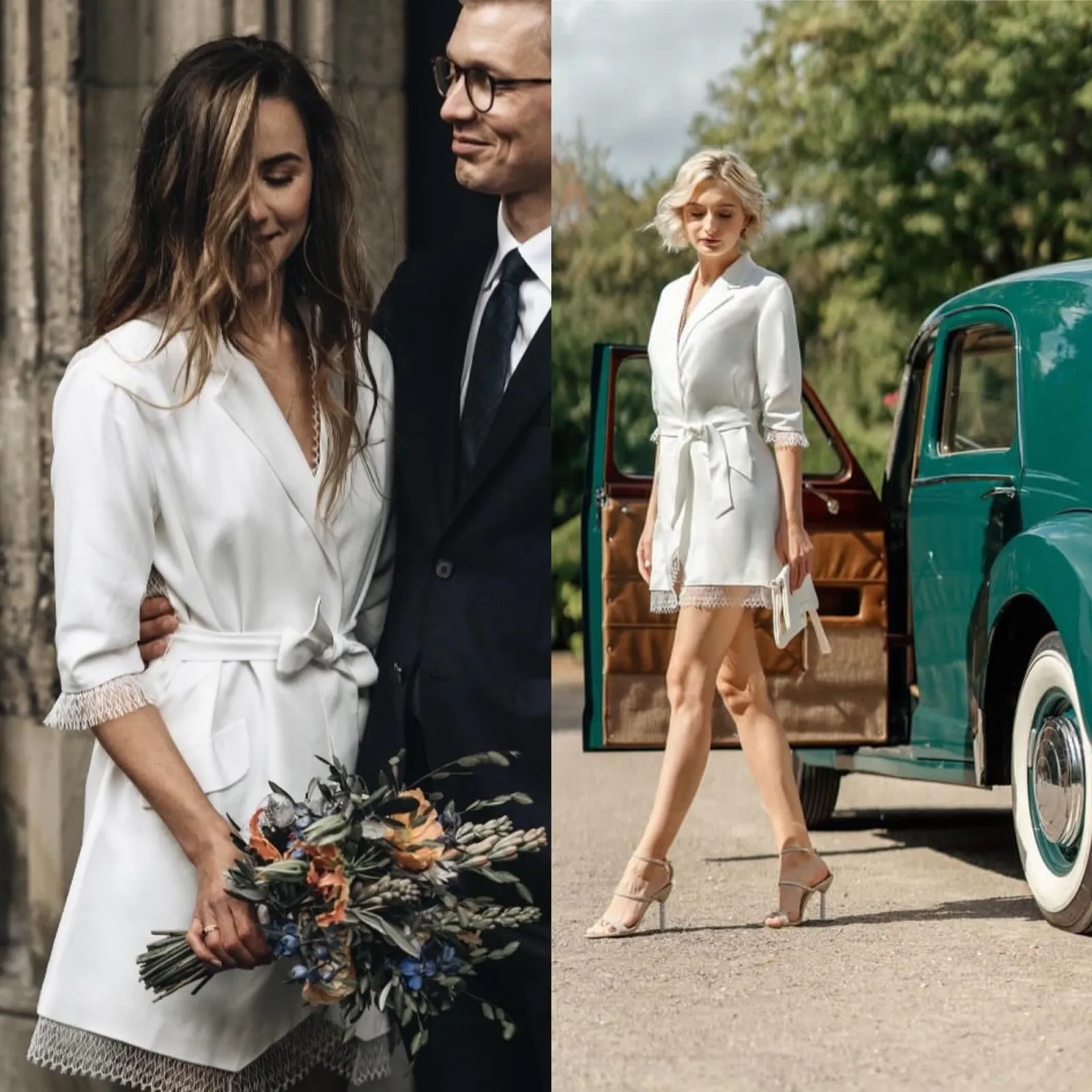 Rime Arodaky Jax Mini Dress Belted Lace Trimmed Crepe Wrap White Size US 6 FR 38 - Image 15