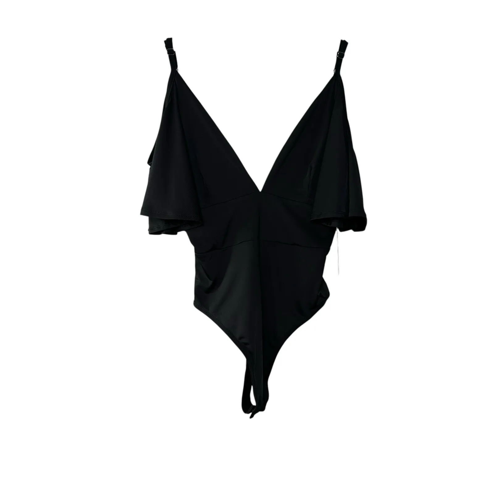 Lulus Slay It With Me Black Off Shoulder Bodysuit XS Flutter Sleeve Sexy Chic - Image 6