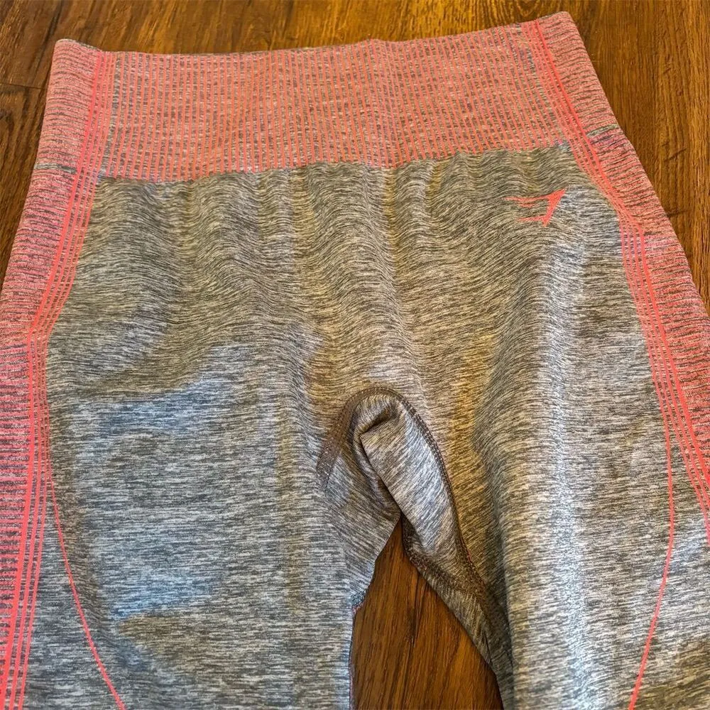Gymshark Women's M Gray Leggings High-Rise Seamless Pink Detail - Image 4