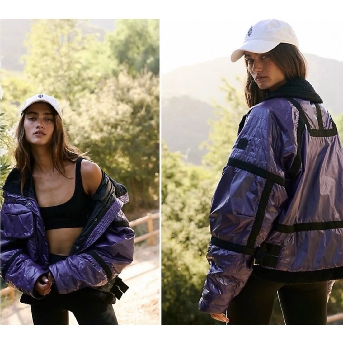 FREE PEOPLE Movement Vagabond Fleece Bomber Jacket Royal Purple Coat - Image 3