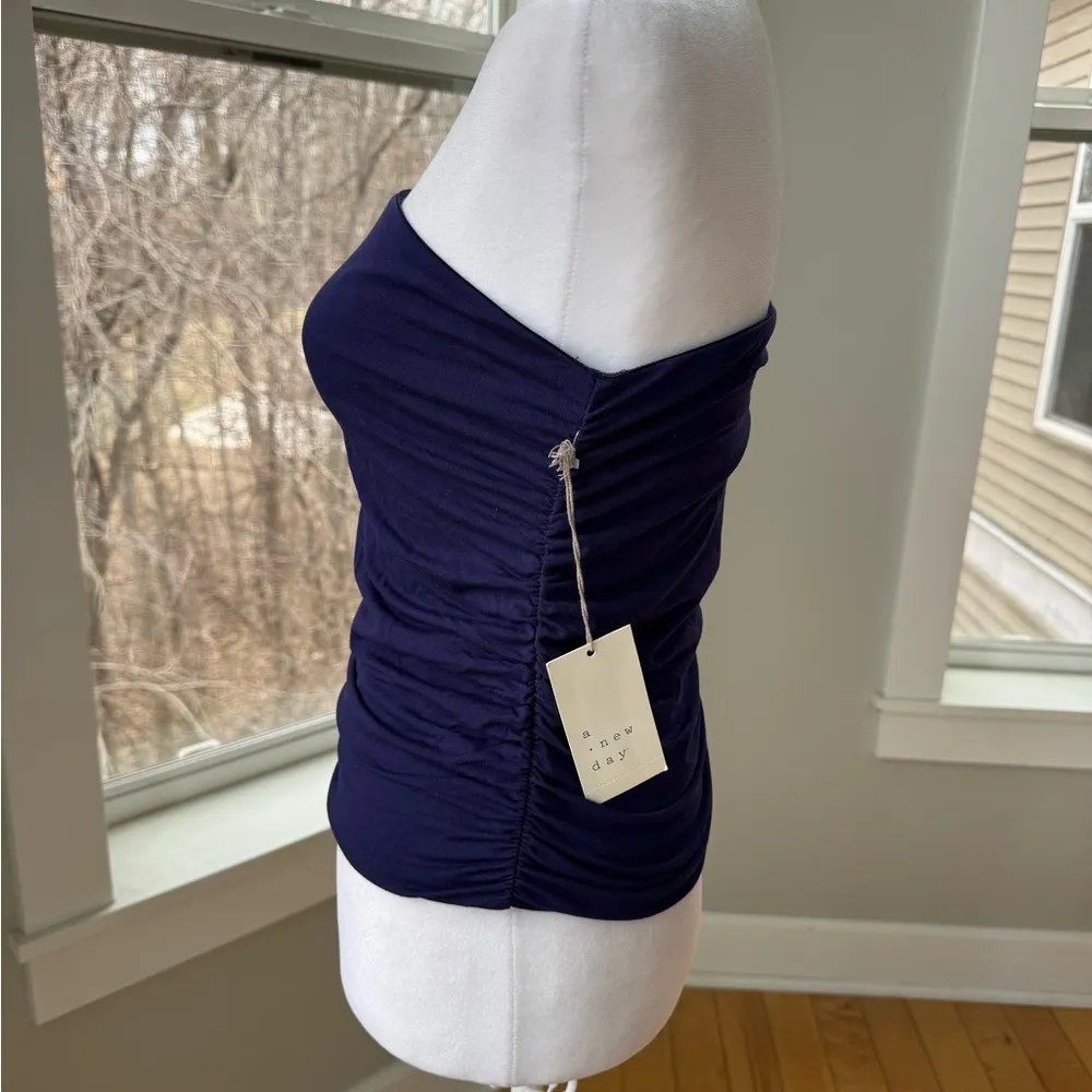 A New Day Navy Blue Violet Rusched Sides Sleeveless Tube Top Size Small - Image 4