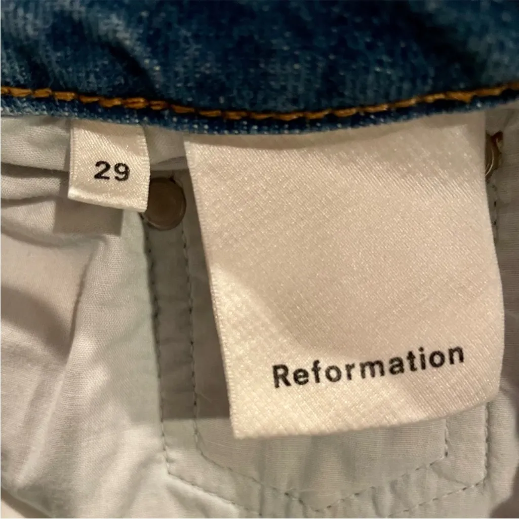 Reformation Retooled Denim Mini Jean Skirt Salton Wash Distressed Size 29 - Image 7