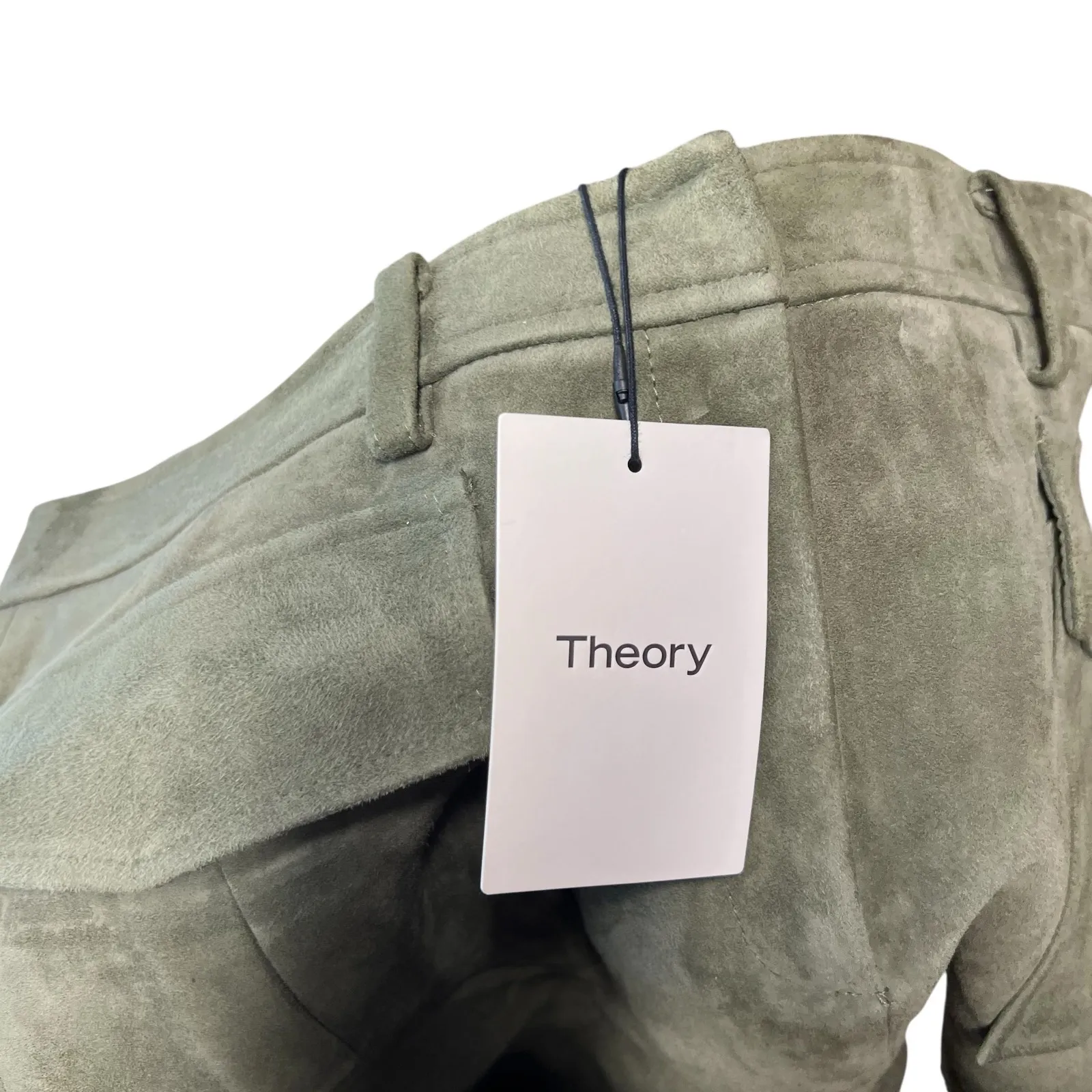 Theory Lupah Suede Mini‎ Skirt Goat Leather Army Green Size 8 - Image 10