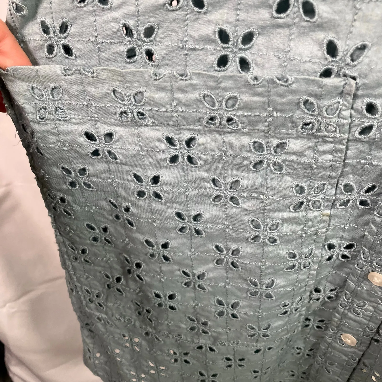 GAP XXS Blue Eyelet Shirt Dress Button Front Short Sleeve Preppy Coquette‎ - Image 4