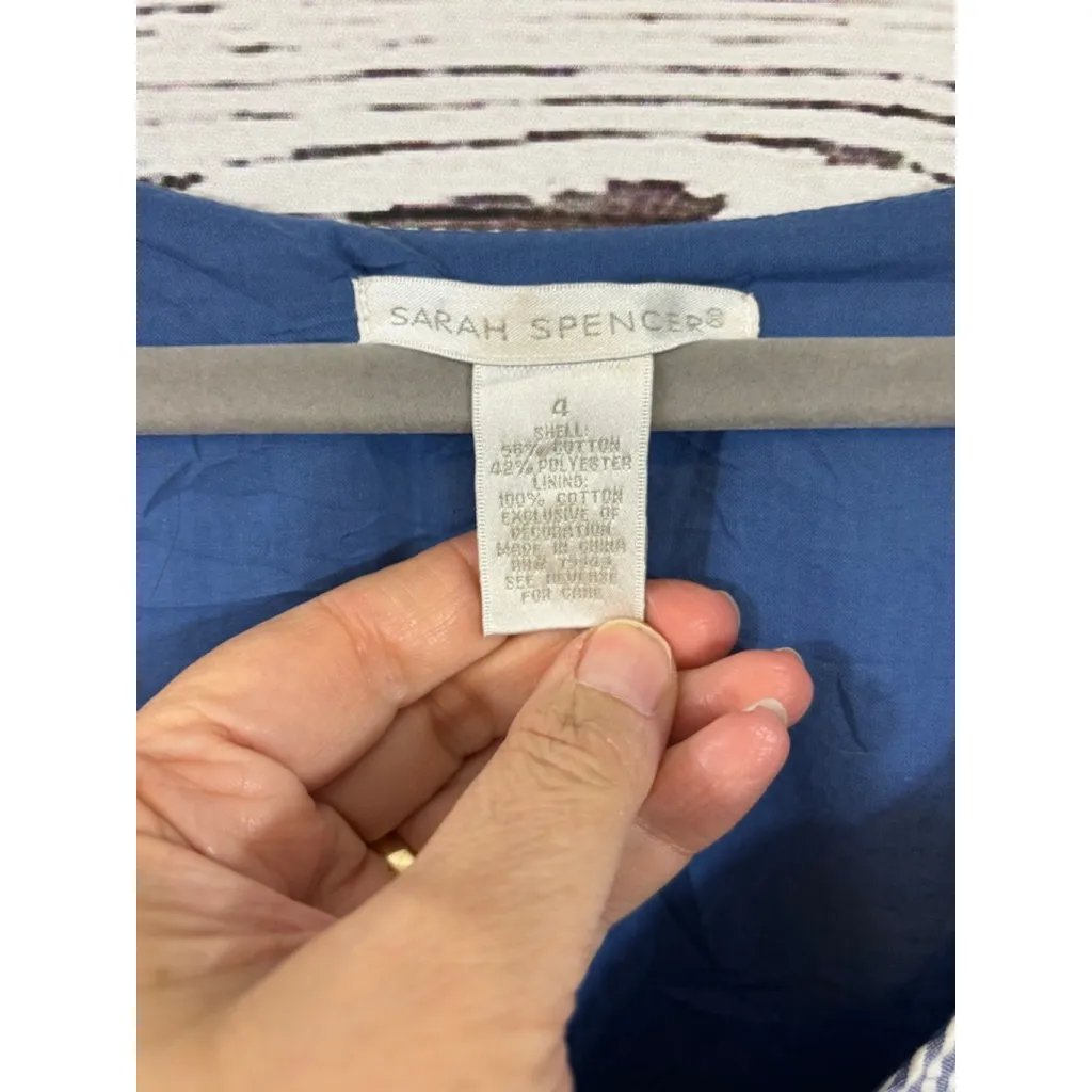 Women's Sarah Spencer Seersucker Mini Dress Size 4 White Blue Green - Image 5