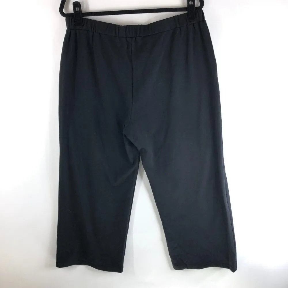 Sympli Womens Pants Cropped Pull On French Terry Wide Leg Stretch Black L Size L - Image 2