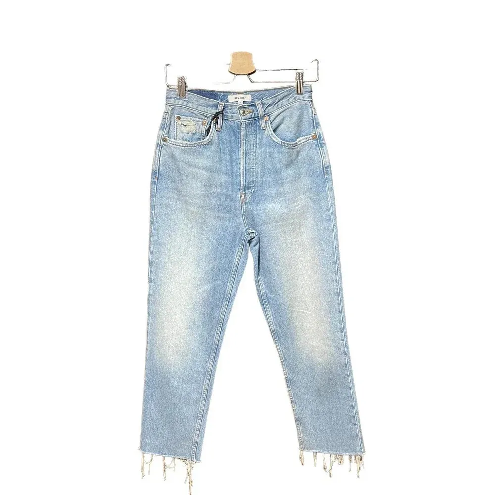 Re/Done '70s Ultra High Waist Stove Pipe Jeans‎ in Worn Blue Size 26 - Image 3