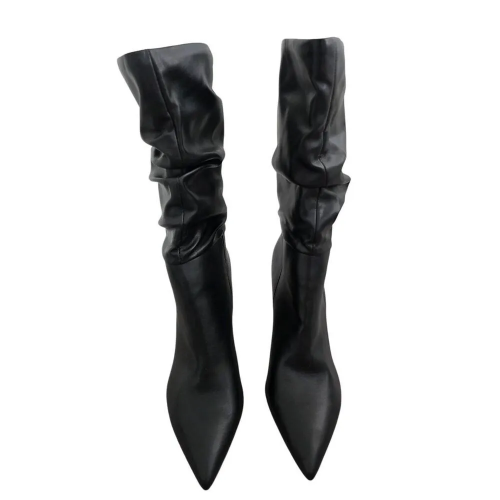 Marc Fisher Gomer Size 10 Women Black Heeled Boot Pointed Toe Block Heel Slouchy - Image 4