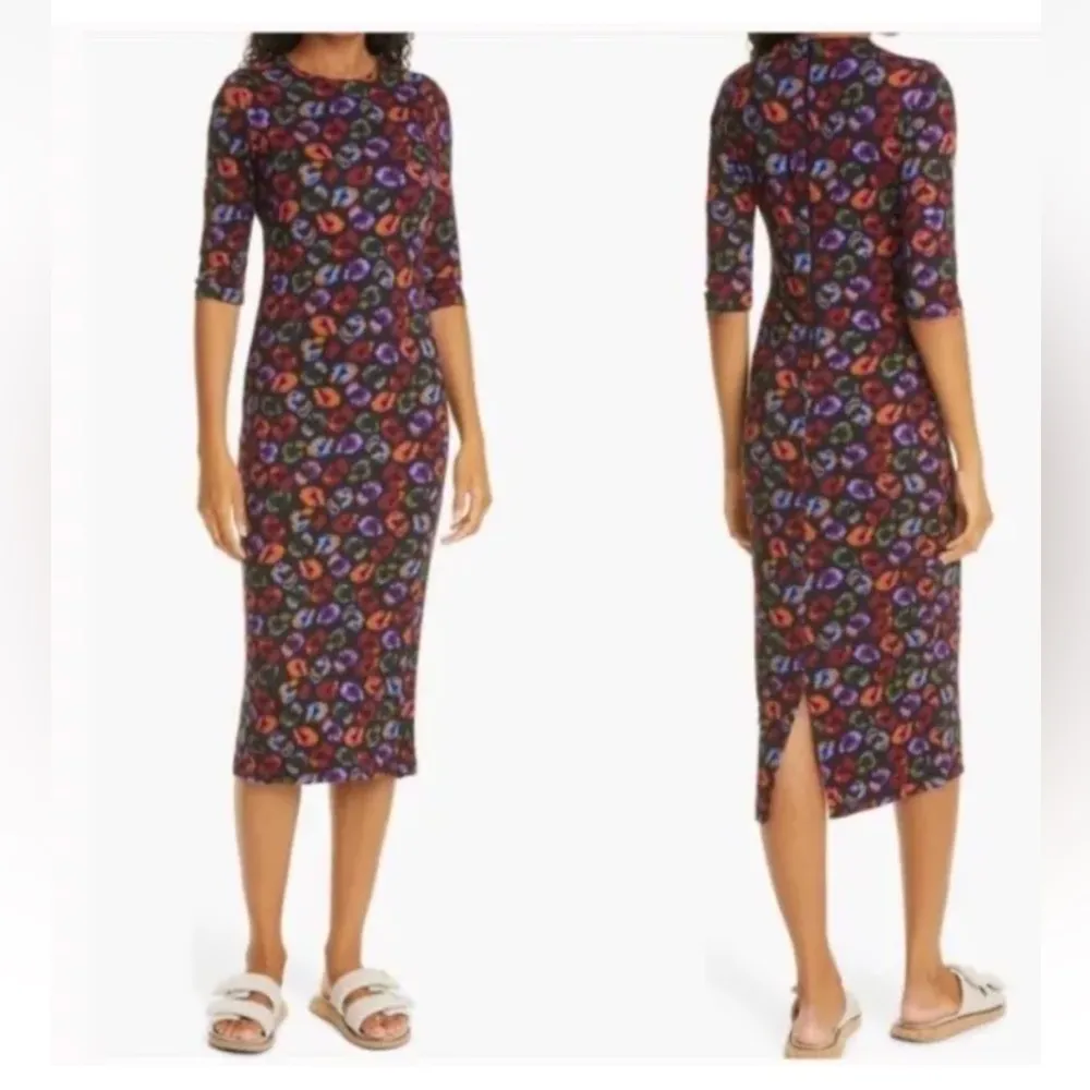 FARM RIO XS Ikat-Dyed Leopard Print Jersey Dress In Multi NWT - Image 2