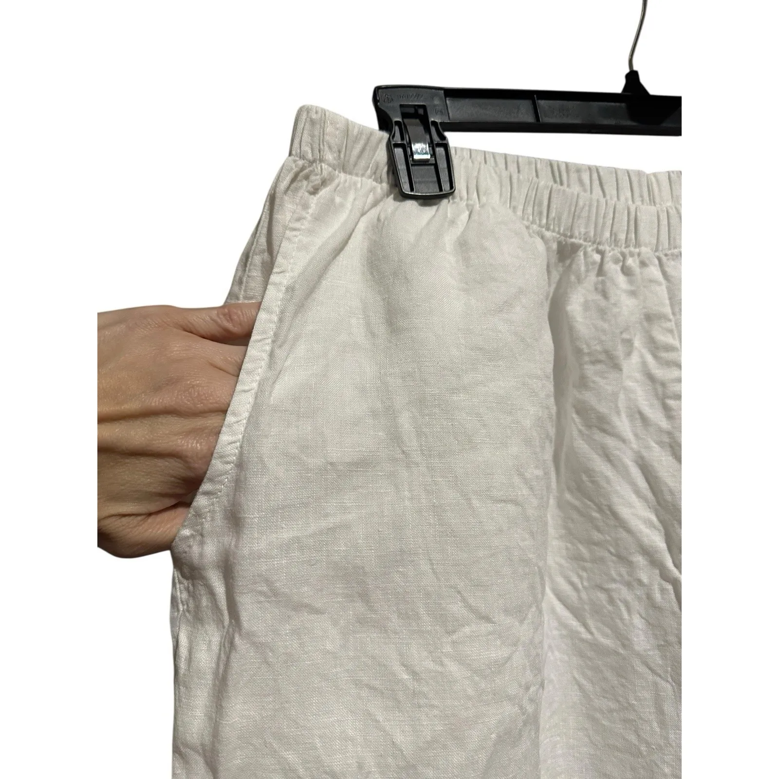 FLAX Pants Women's Large 100% Linen Pant Wide Leg Pockets Elastic White #A13-5 - Image 8