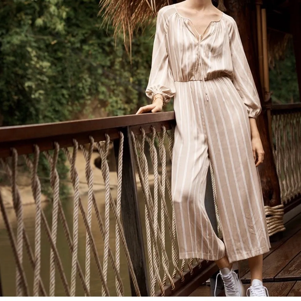 Madewell Striped Cyprus Gold Striped Jumpsuit Wide Leg Cropped Size Small - Image 9