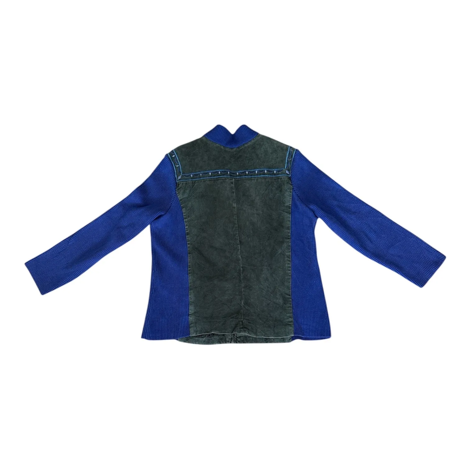 Bob Mackie Wearable Art Blue Ribbed Leather Suede Embroidered Jacket L - Image 4