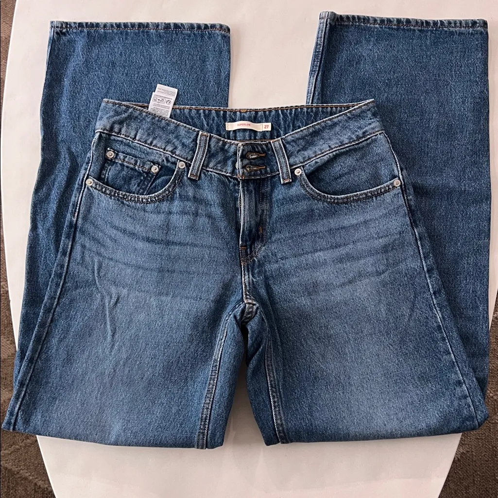 Levi's  SUPERLOW Double Button Jeans 32" Medium Wash Size 27 - Image 4