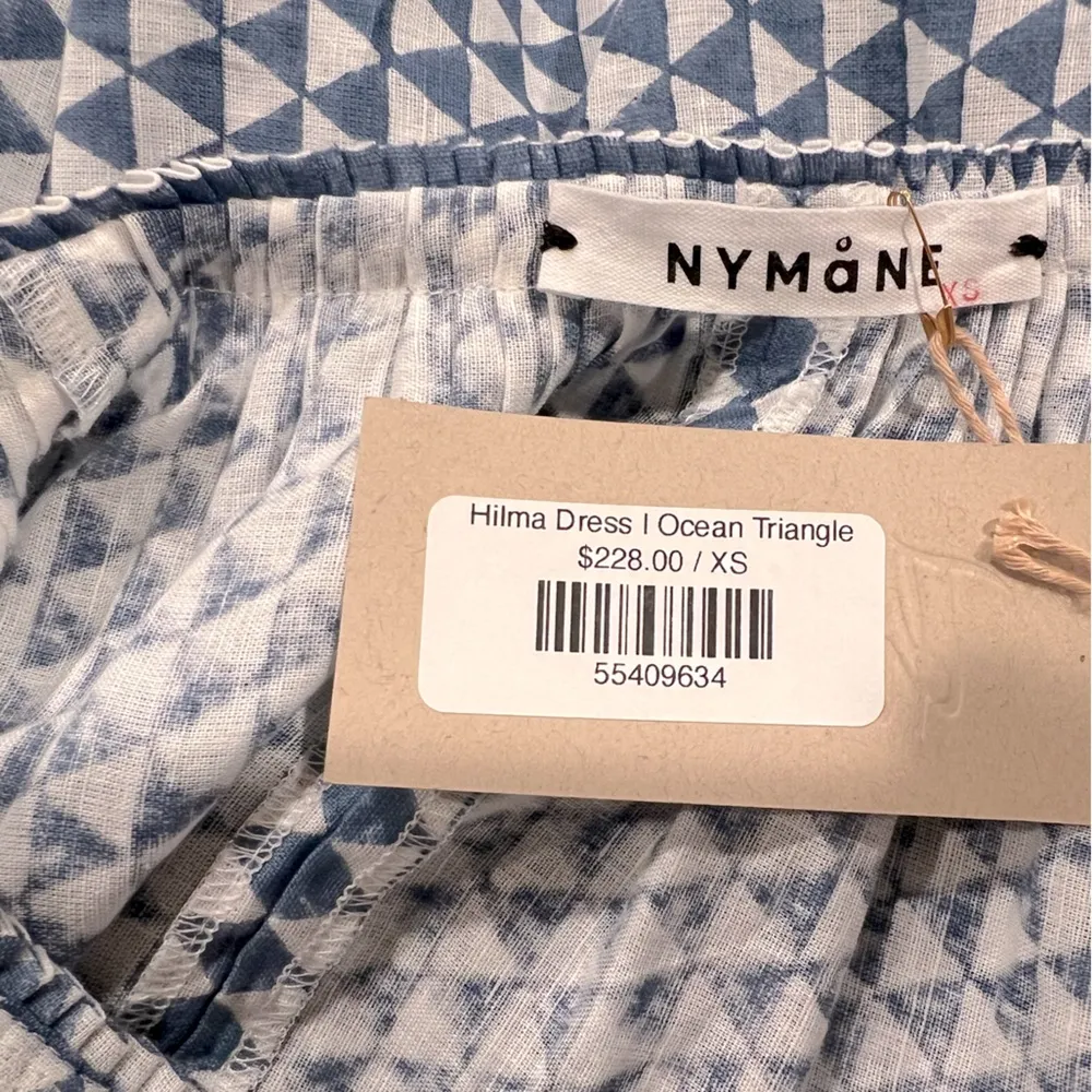 NYMaNE Linen Blend Blue White Block Print Shift Dress Short Sleeve Size XS NWT - Image 10