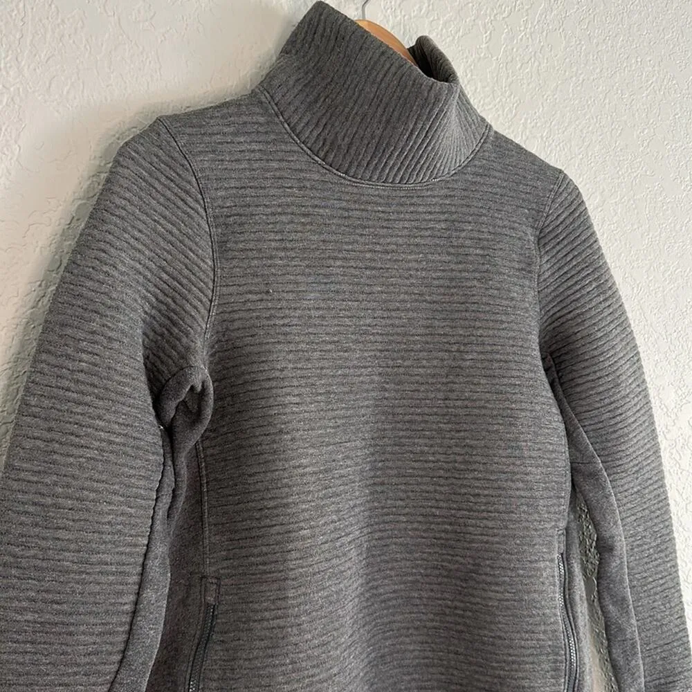 Grey Ribbed Quilted Sweatshirt Mock Turtleneck Sweater Zip Sides Cozy Athleisure - Image 2