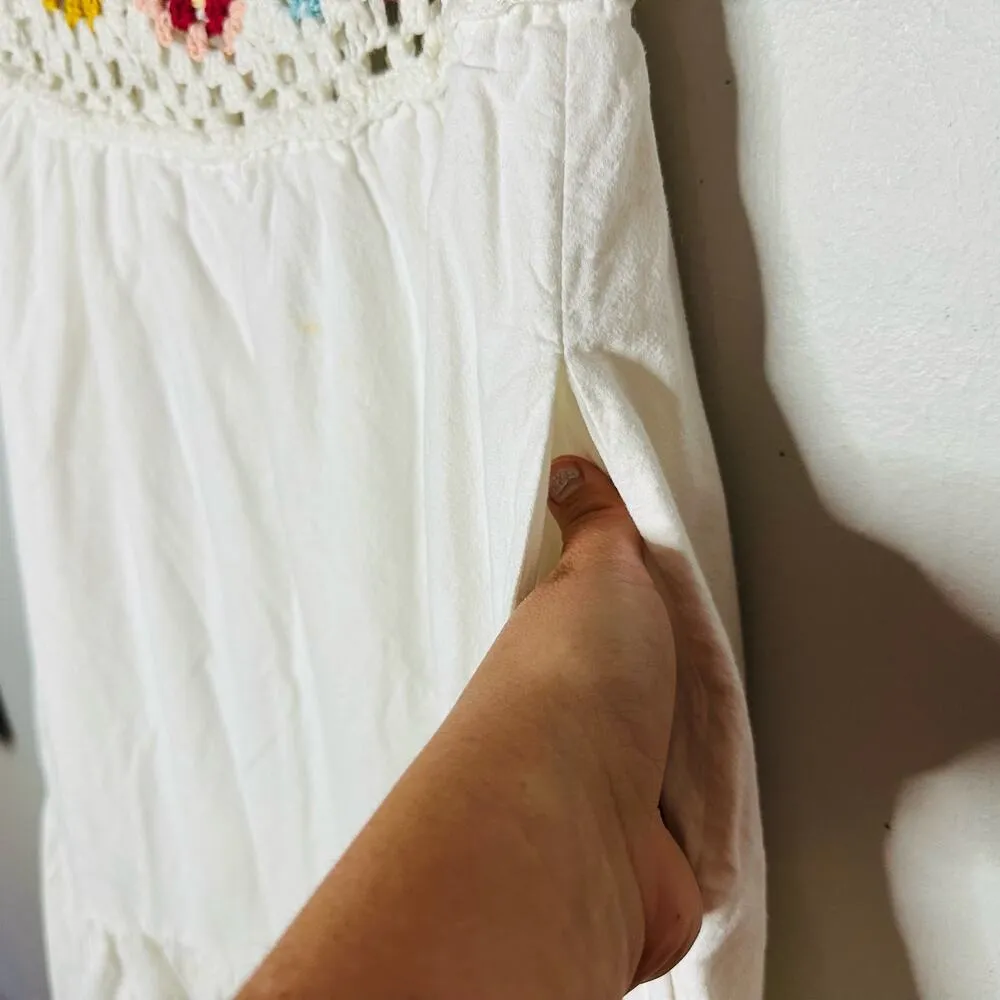 SLATE & WILLOW White Boho Crochet Top Ruffles Flowy Midi Dress Size Medium - Image 10