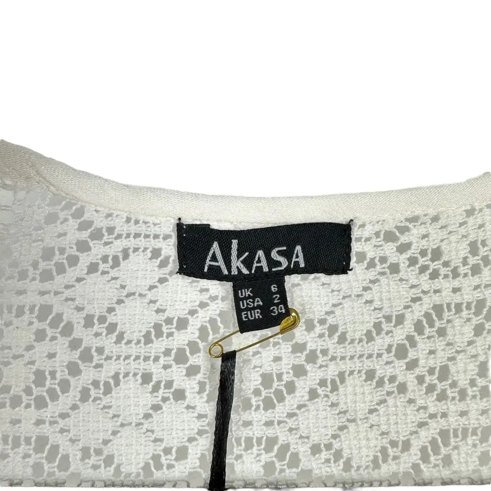 NWT Akasa Sz 6 Women's White Crochet Lace Vneck Hook‎ Eye Front Cover Up Boho - Image 14