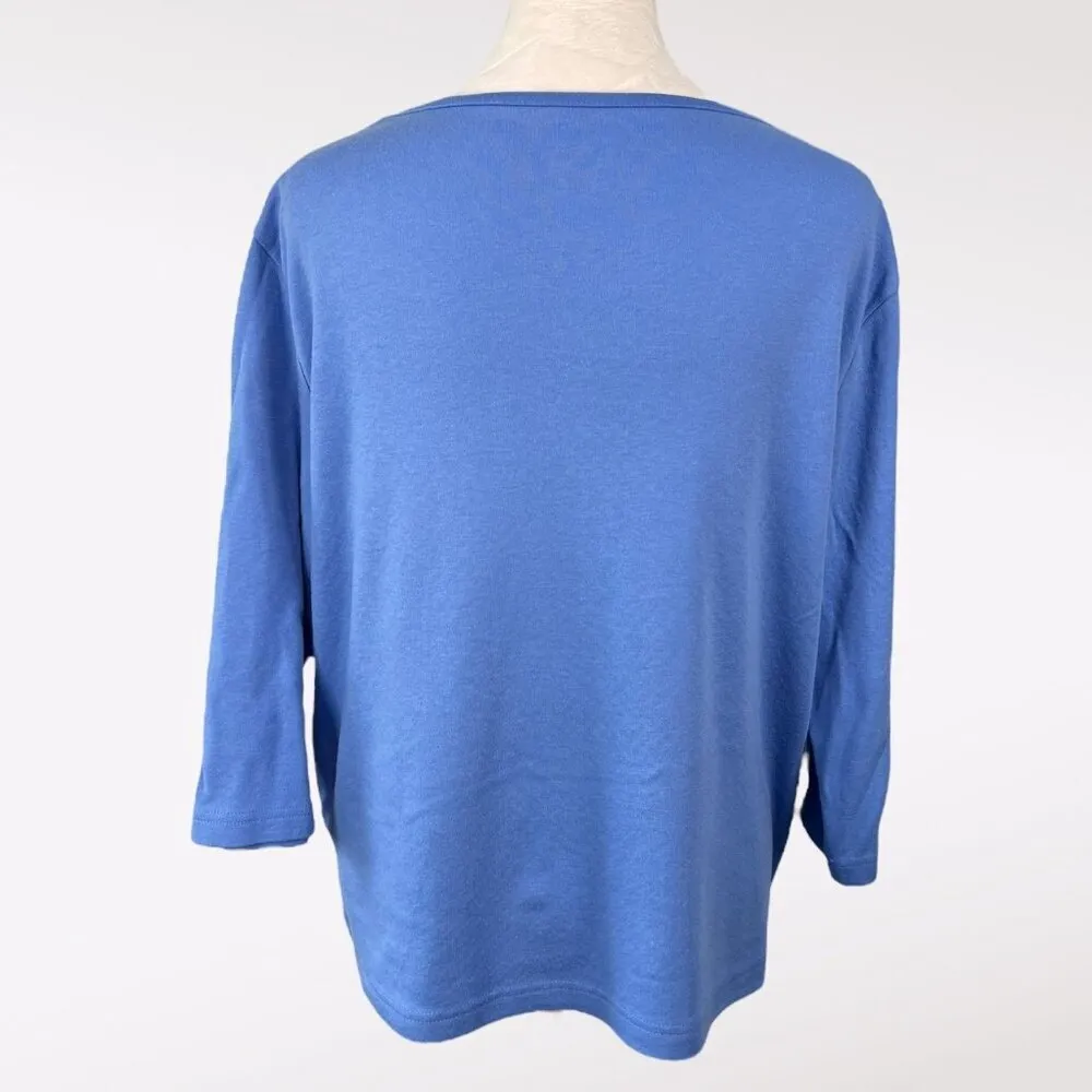 Blair Blue 3/4 Sleeve Pullover Top Button Pocket Detail Petite Medium - Image 5