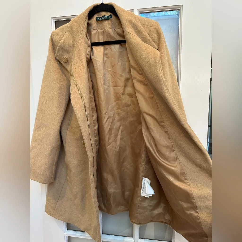 LRL Lauren Ralph Lauren Buckle-Front Walker Coat Wool Camel Color Size 12 Large - Image 7