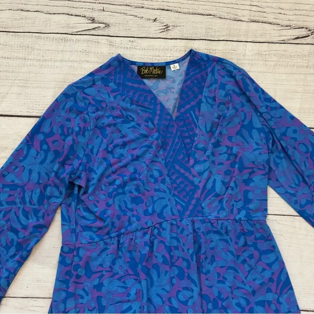 Bob Mackie Wearable Art size small blue leaves print dress - Image 3