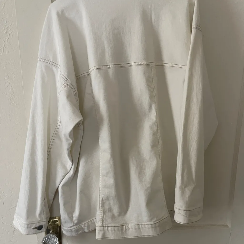 New Eileen Fisher Undyed Organic Cotton Stretch Classic Collar Jean Jacket Sz L - Image 9