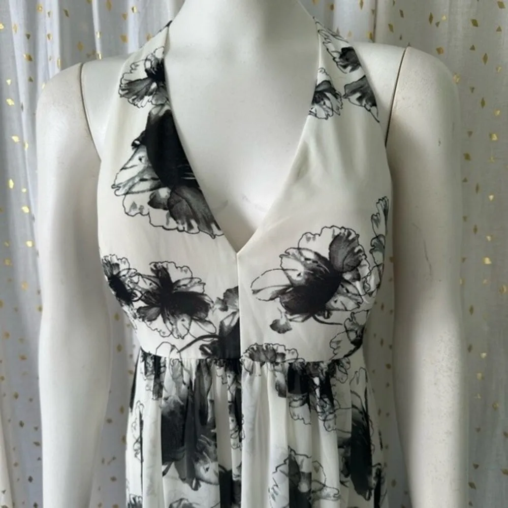 5 Twelve NWT Women's Floral Watercolor Artsy Halter Open Back Maxi Dress 6 White - Image 4