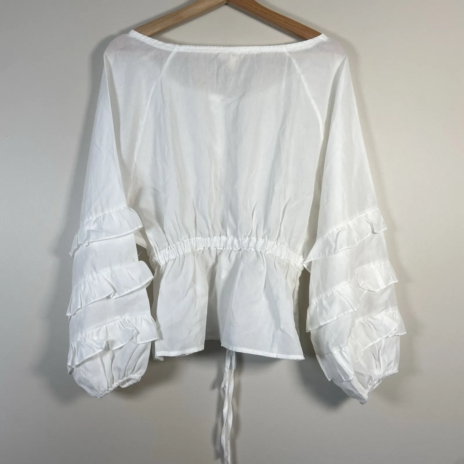 Pink Ripple Women's Ruffle Boho Top Size M Blouse Balloon Sleeves Festival White Size M - Image 3