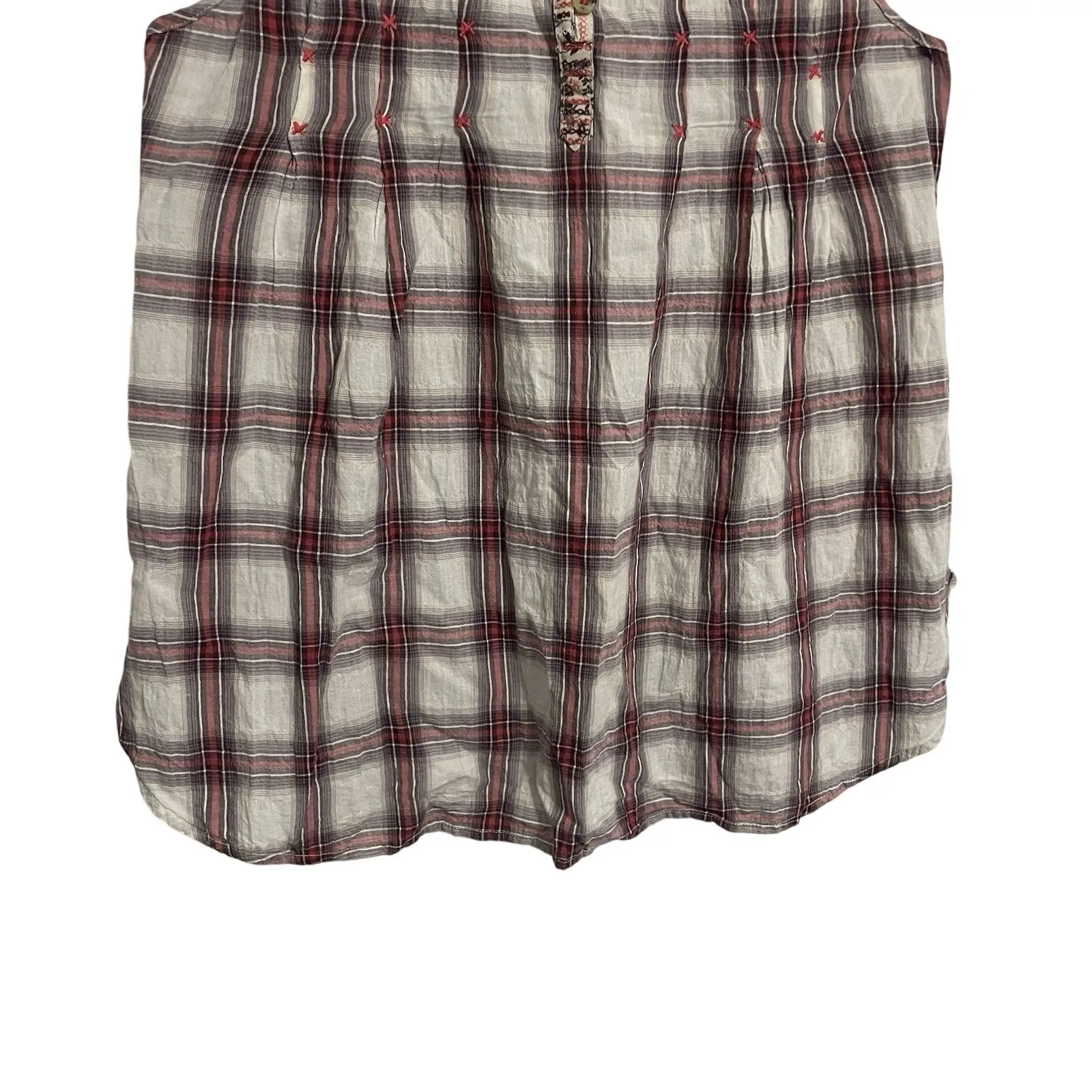 Free People Plaid Crochet Racerback Tank Top Women Size 4 Red White - Image 5