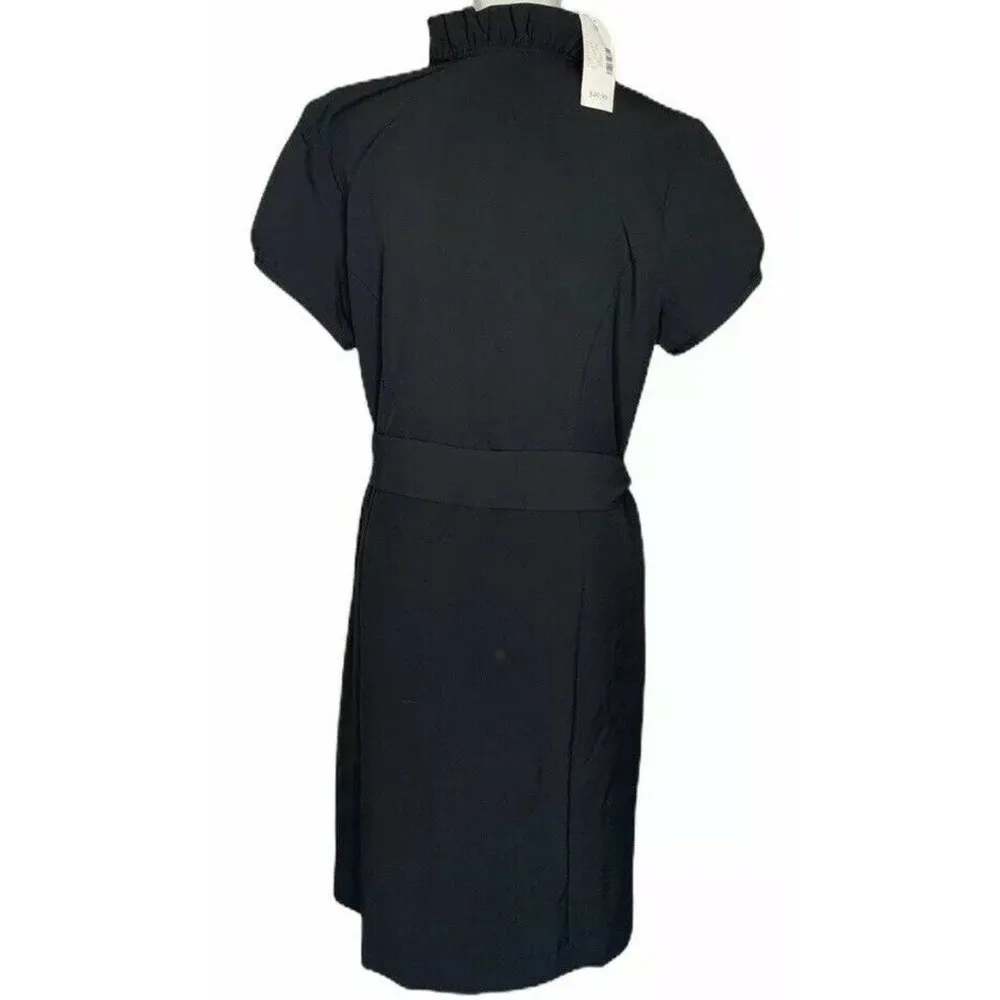 NEW Fashion Bug Ruffle Collar Short Sleeve Button Front Black Dress Tie Belt 16 - Image 6