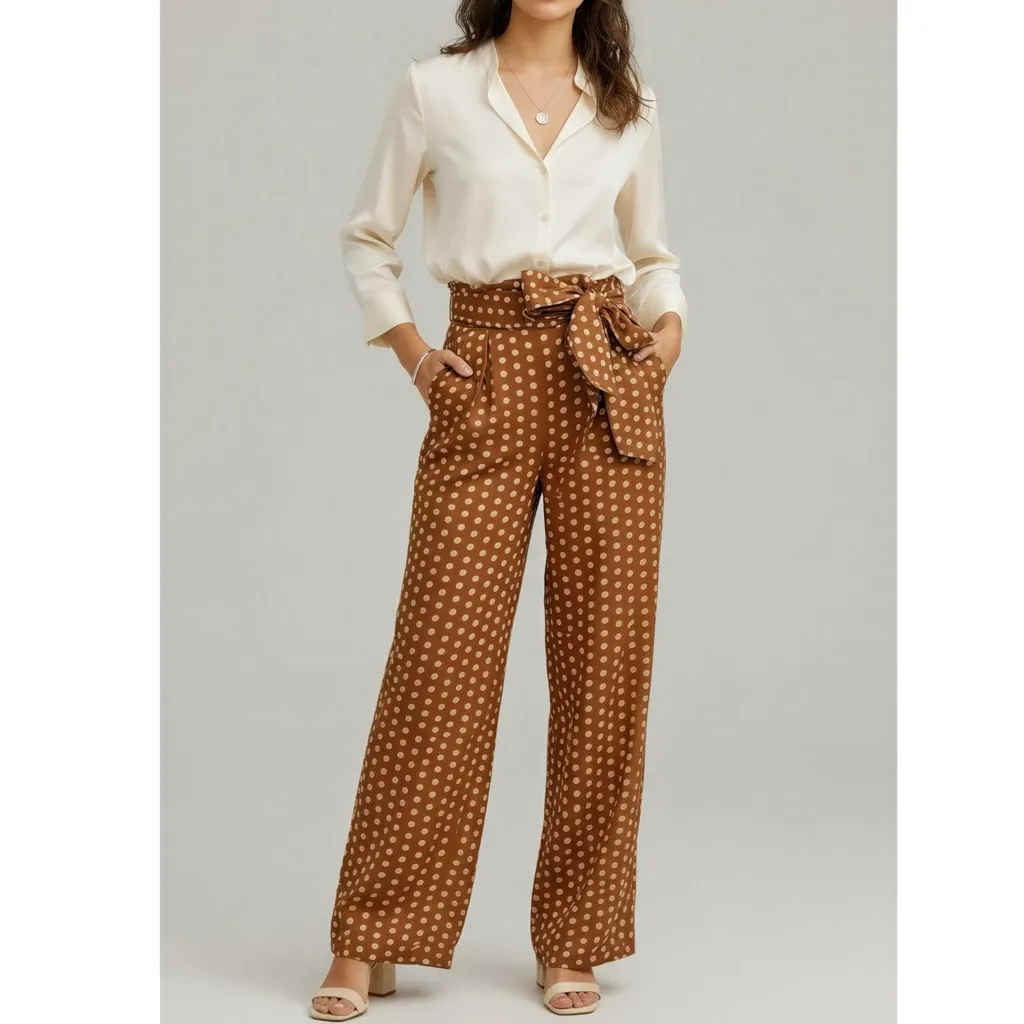 ELLIATT Bronte Polka Dot Wide Leg Pants, Caramel, XS - Image 2