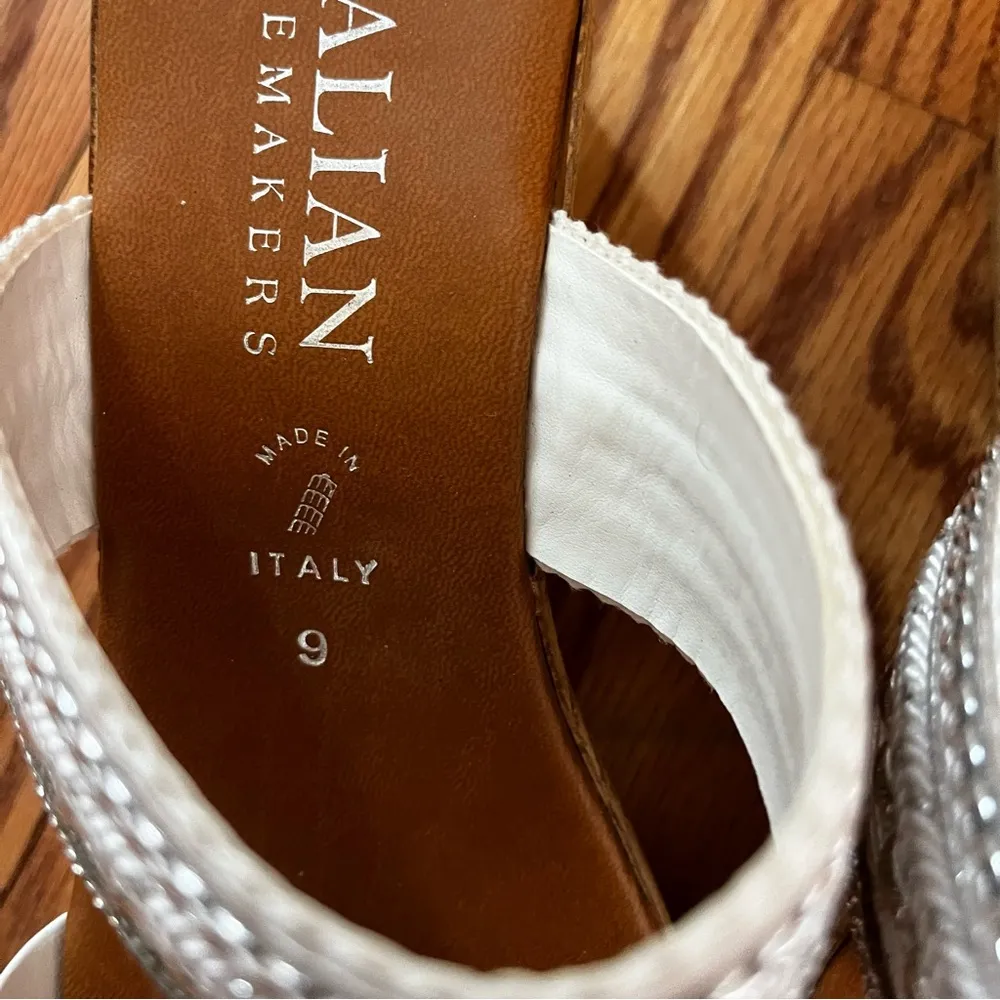 Italian Shoe Makers Silver Embellished Double Band Wedge Sandals Made In Italy 9 - Image 5
