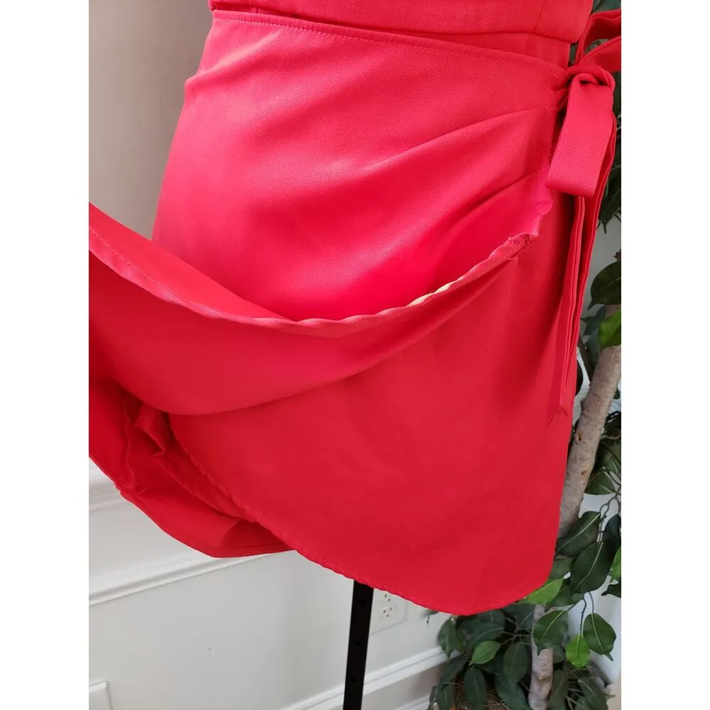 TCEC Tank Dress Womens Small Red Ruched Wrap Tie Waist Square Neck Back Zip - Image 12
