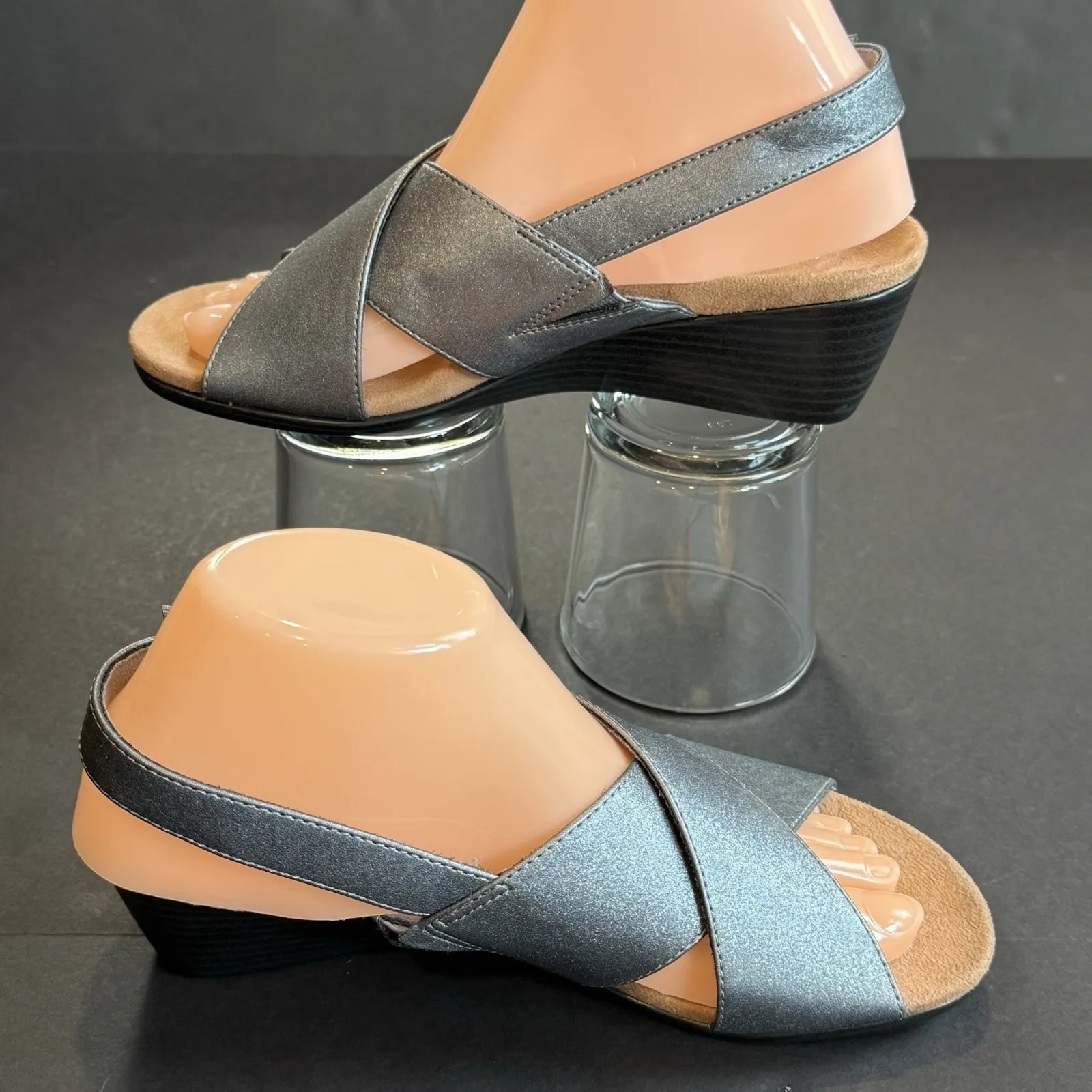 Vionic McKenna Metallic Wedge Sandal Shoes Women US 6.5 Pewter Slingback Comfort - Image 2