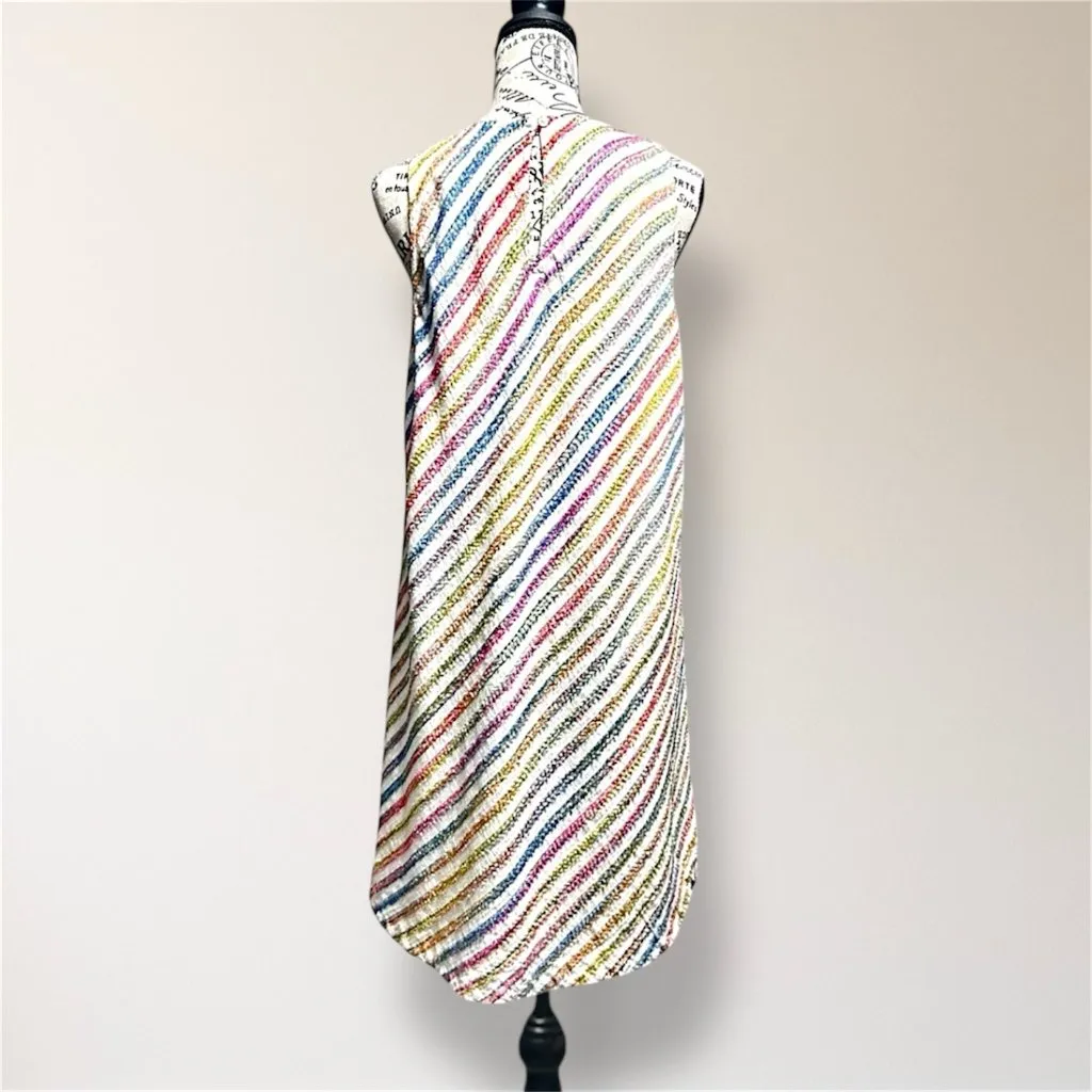 Lou & Grey Rainbow Textured Knit Swing Mini Dress Sleeveless Keyhole Cottagecore - Image 4