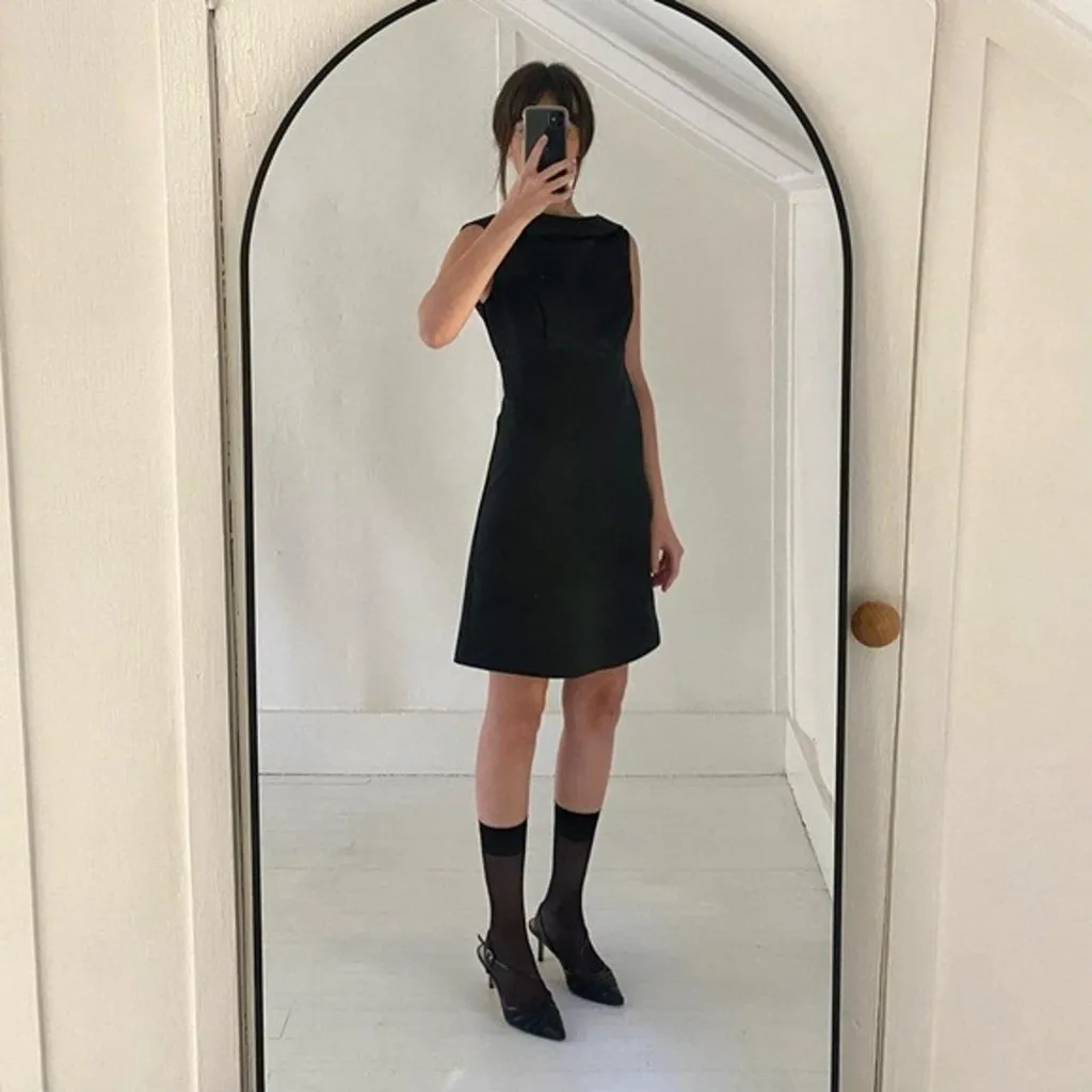 Hugo Buscati Collection Vintage 90s Collared Mini Sheath Dress Black Size 4 - Image 5