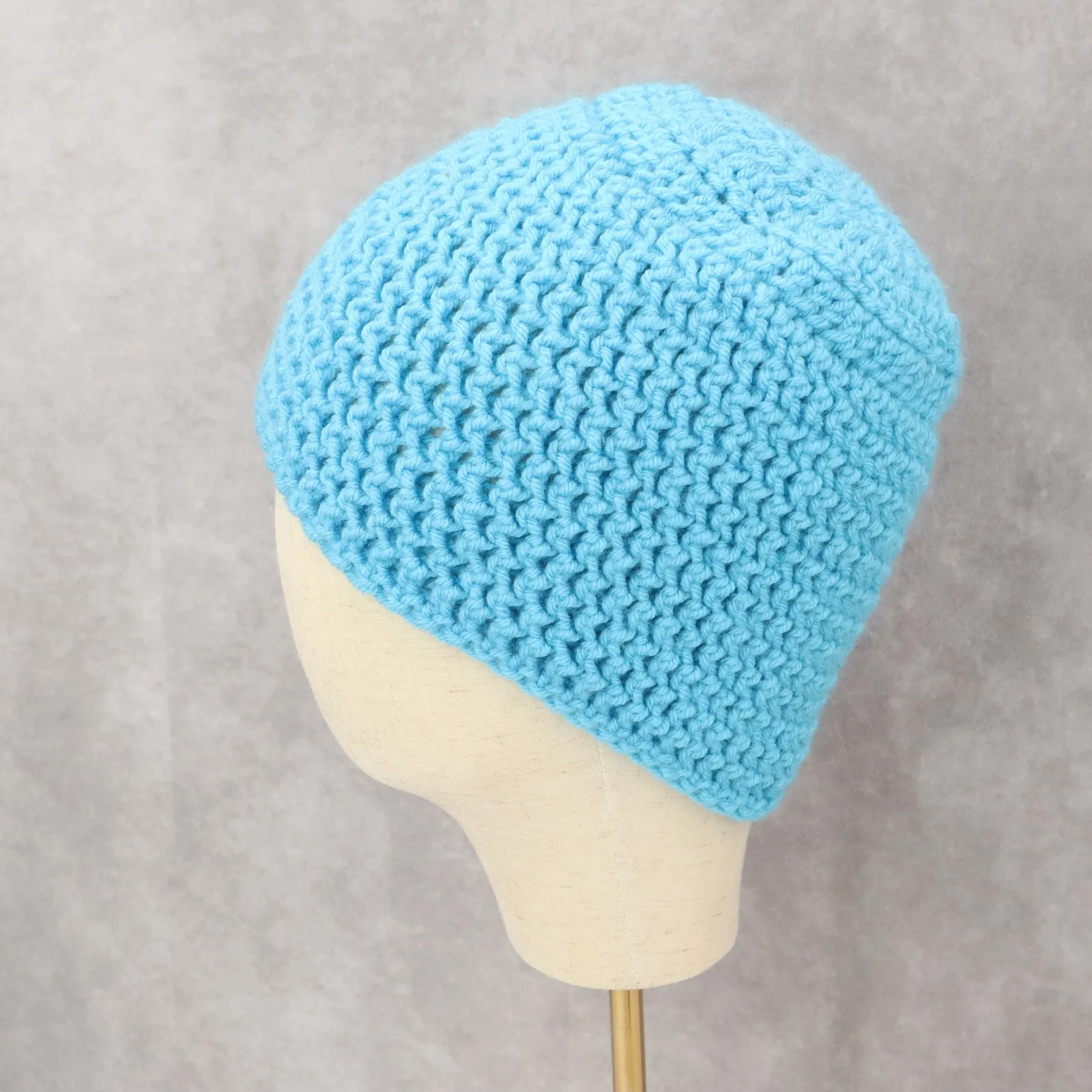 Blue Cable Knit Crochet Y2K Vintage Cottagecore Cozy Beanie Cap Hat OS - Image 3