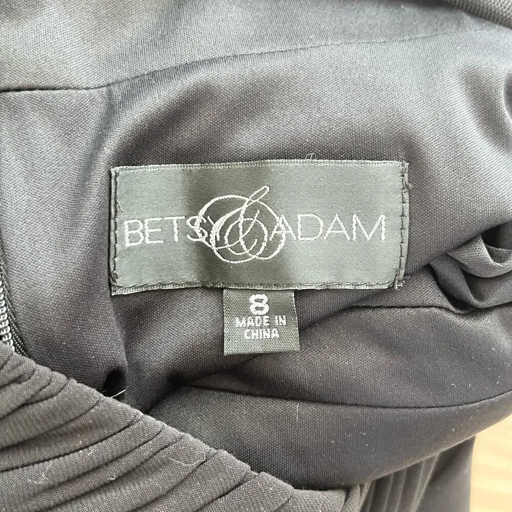 Betsy & Adam Halter Neck Beaded Black Formal Gown Maxi Dress Mesh Panels,‎ Sz 8 - Image 3