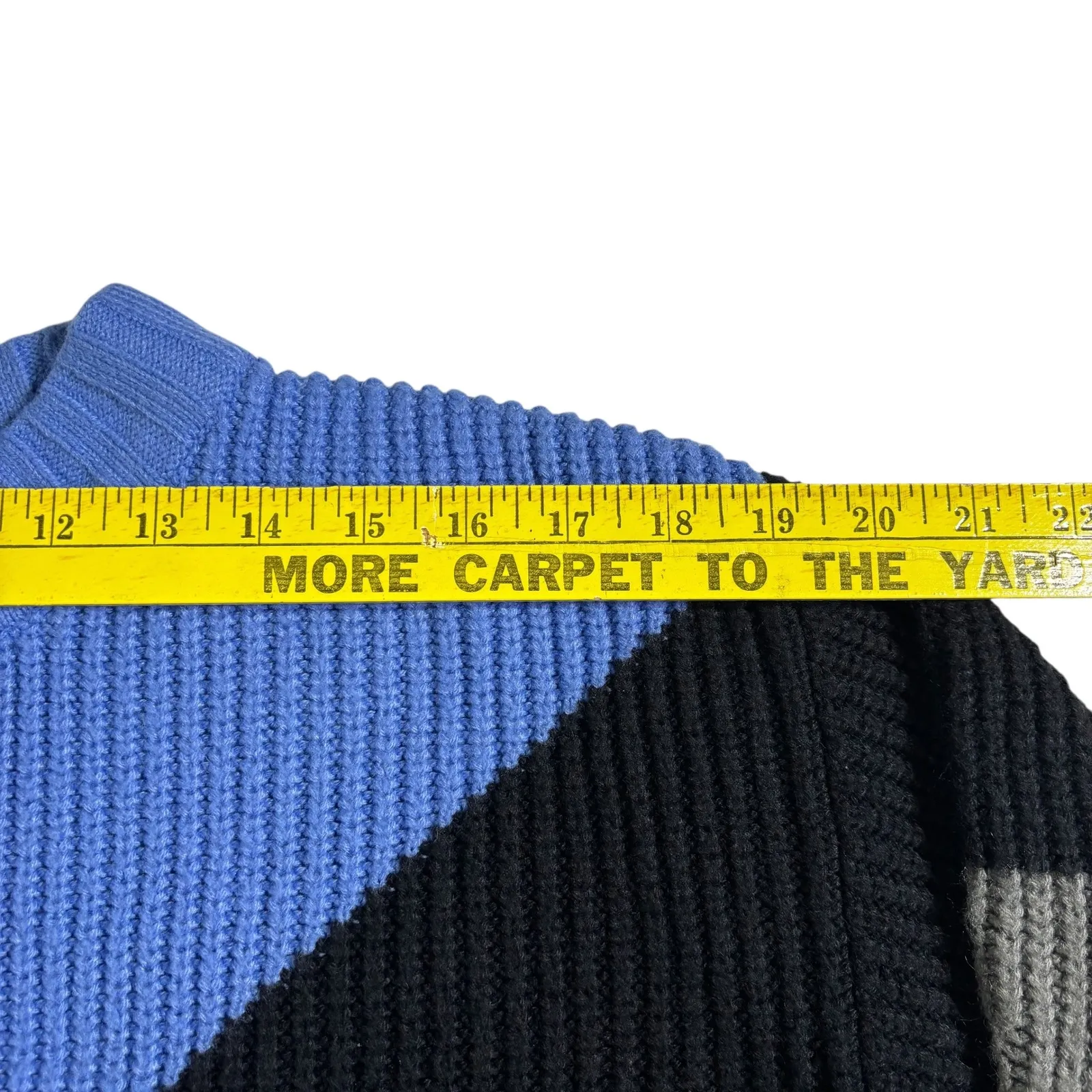 Color Block Knit Sweater Blue Black Gray Chevron Pattern Acrylic Oversized Small - Image 7