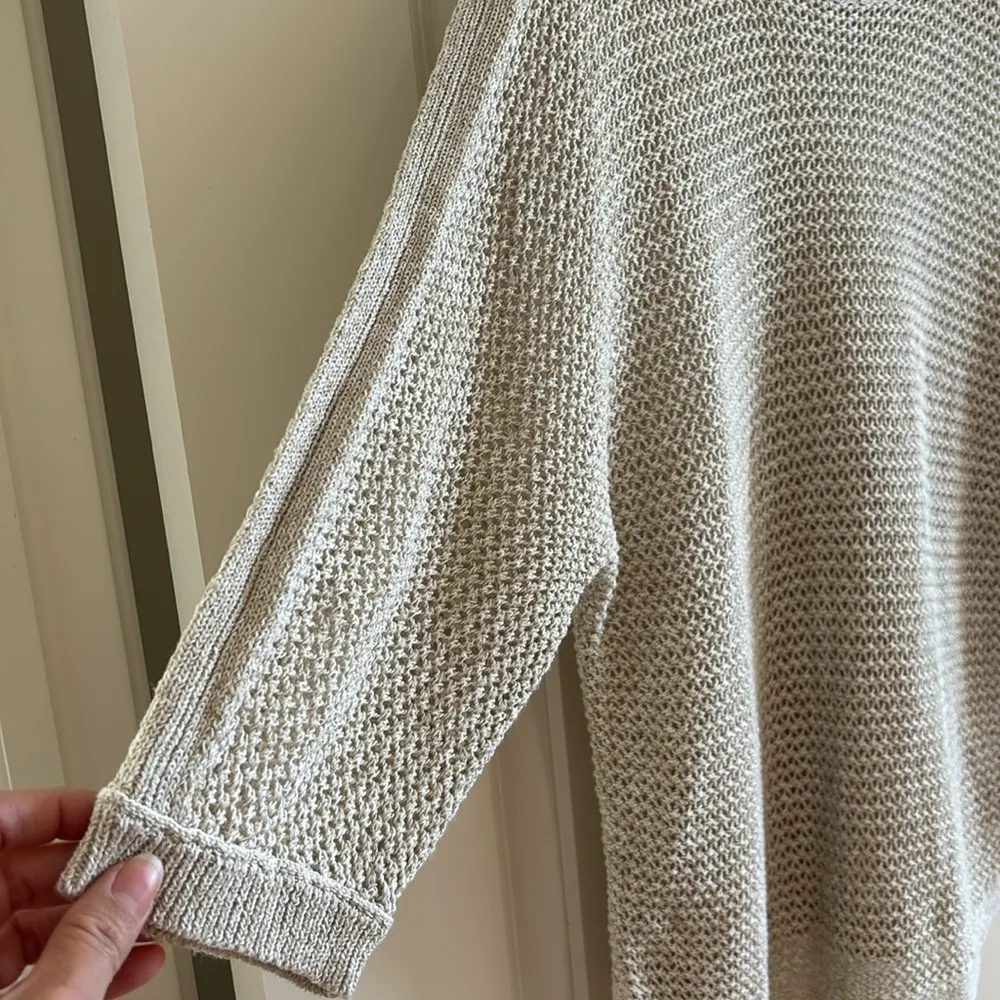 J. Jill Open Weave Knit Crochet 3/4 sleeve Sweater Color Cream Size S Petite - Image 2