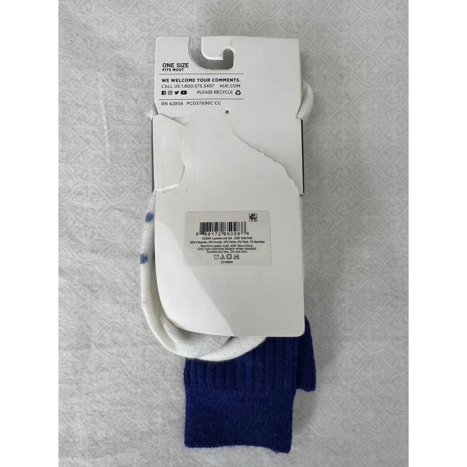 HUE Layered Demi Crew Socks 2 Pair Pack Polka Dot Navy White Women One Size - Image 2