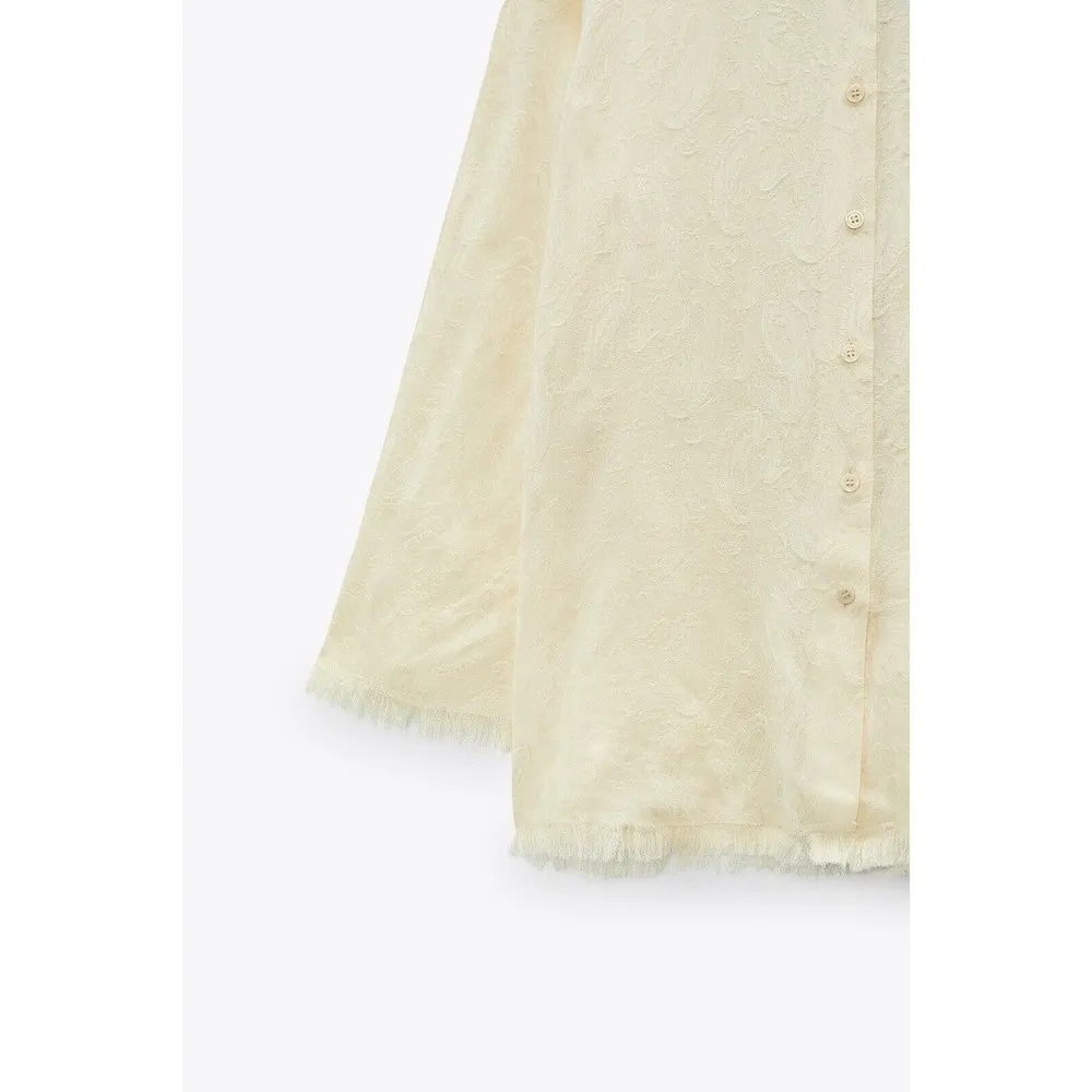 NWT ZARA FRAYED JACQUARD BUTTON FRINT SHIRT OVERSIZED BLOGGERS FAV S - Image 5