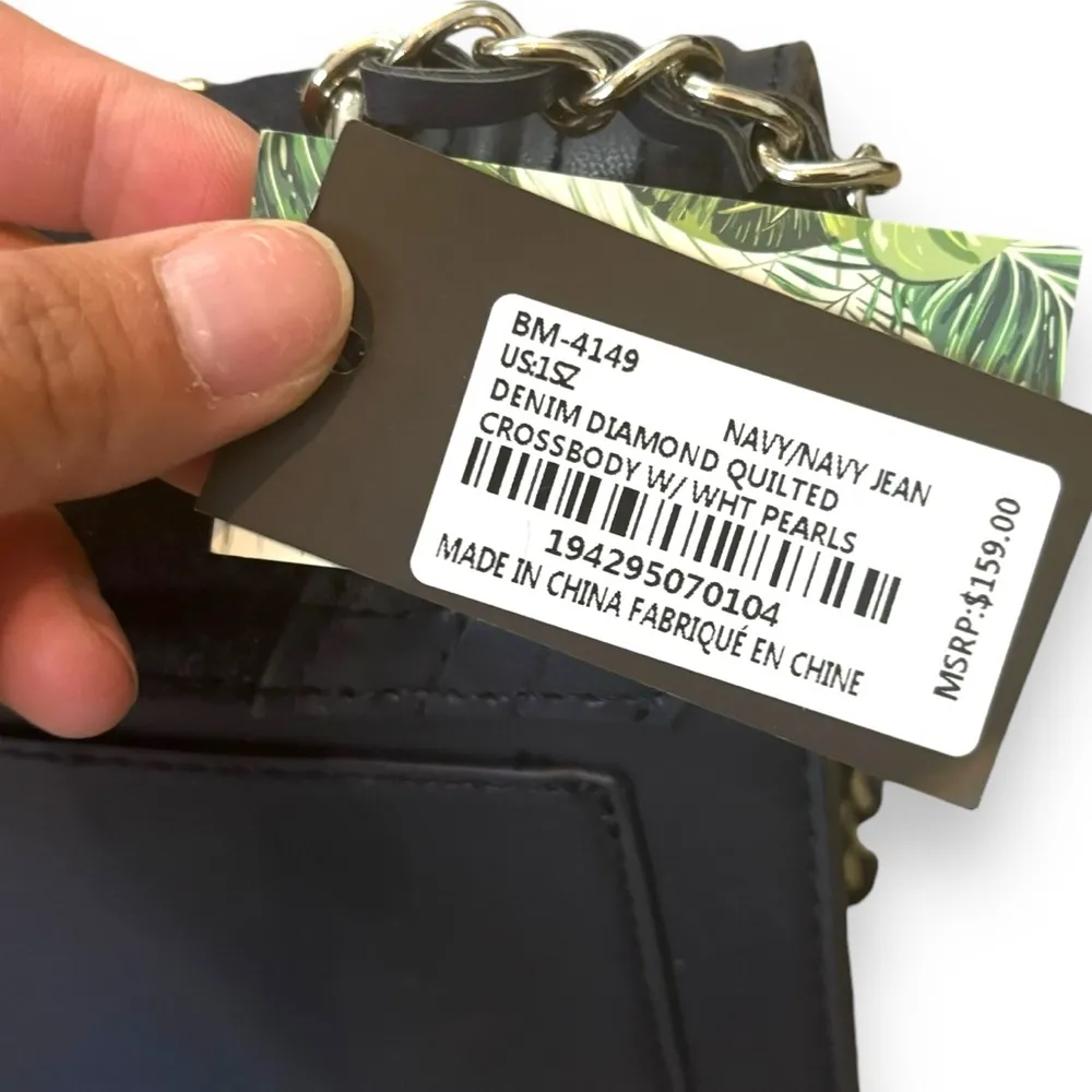 Badgley Mischka Denim BlueVegan Leather Studded Pearl Crossbody Bag - Image 7