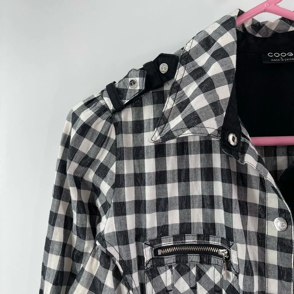 COOGI Shirt Dress Size Large Buffalo Check Plaid W&B Silver Logo Zippers Checked - Image 9