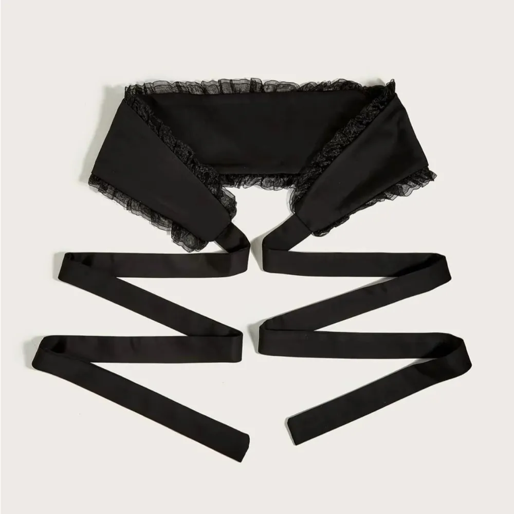 Ruffle Lace Lolita Bow Belt Black - Image 2