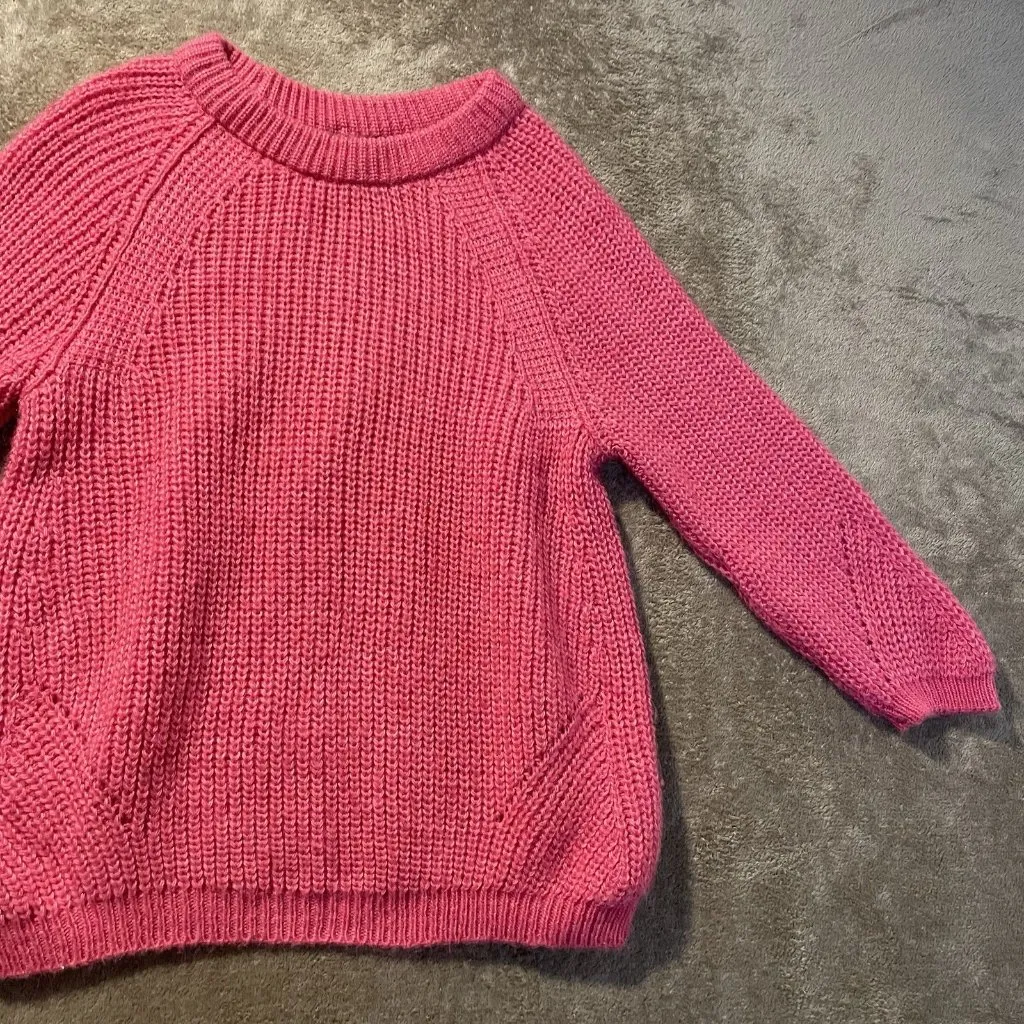 Zara Knit Sweater Womens Medium Hot Pink Acrylic Shirt Modest Relaxed Comfort - Image 3