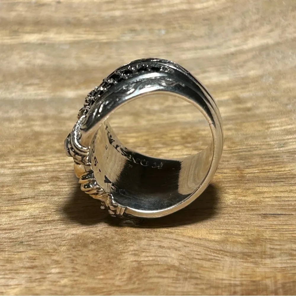 Konstantino 925 Sterling Silver & 18K Gold Mother of Pearl & Black Spinel Ring - Image 10