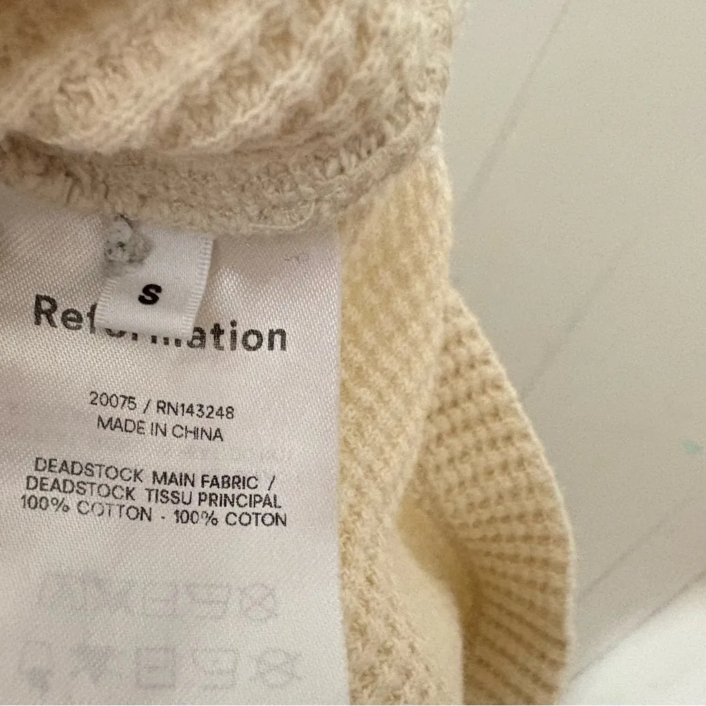 Reformation Jeans Yale Waffle Zip Top Size S Cream Half Zip Cropped Pullover - Image 12
