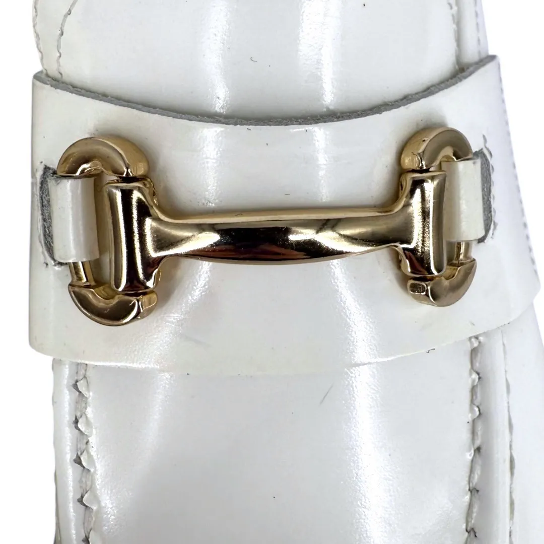 Steve Madden Lando White Leather Lug Sole Loafers Gold Horse bit Hardware Size 9 - Image 8
