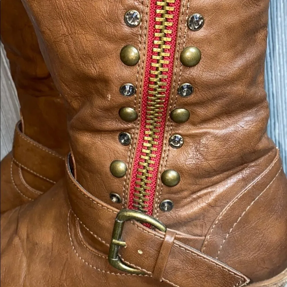 Not Rated  Brown Studded Zipper High Boots 8 - Image 6