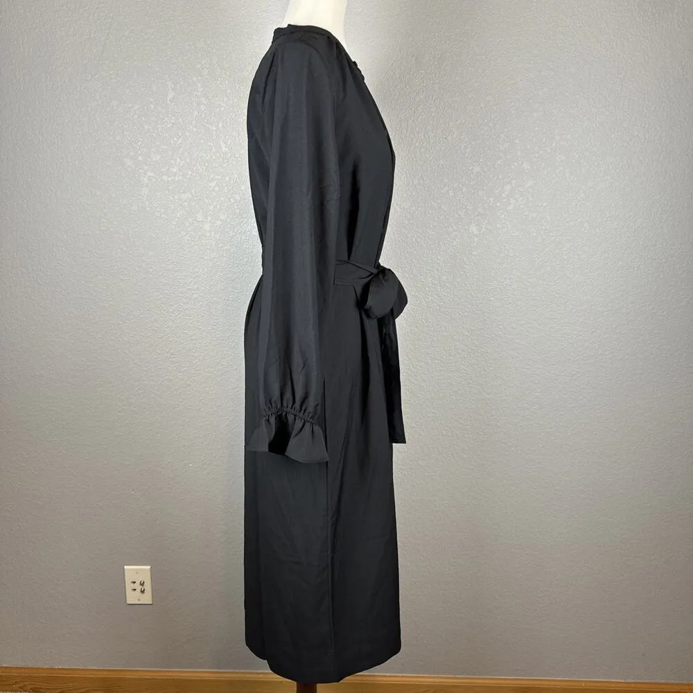 J Crew Women Drapey Shirt Dress Size M Black Satin-back Crepe Button Long Sleeve - Image 6